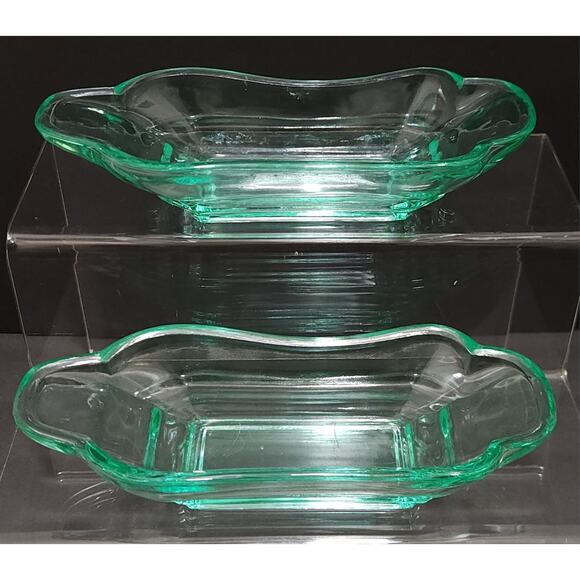 Set Of 4 Vintage Uranium Vaseline Glass Banana Split Sundae Bowls - Picture 5 of 12
